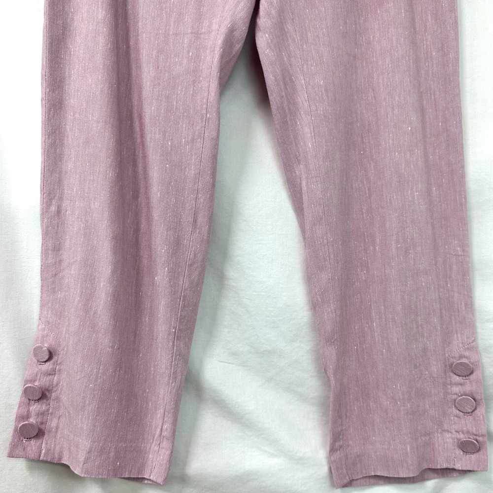 J JILL Linen Pants Women's S Lilac Ankle Buttons Flat Front Side Zip Stretch - Picture 3 of 7